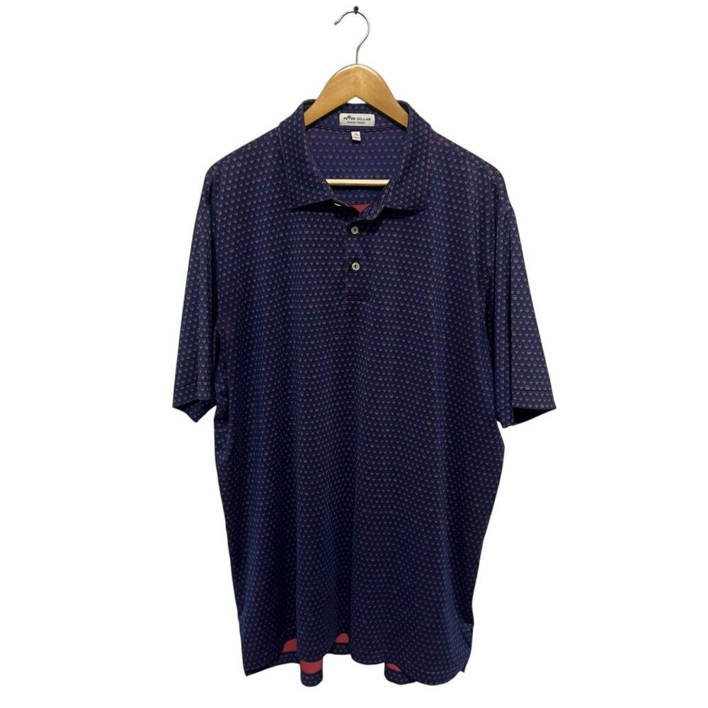 Peter Millar Summer Comfort Polo XL Blue Performance Golf Skull Print